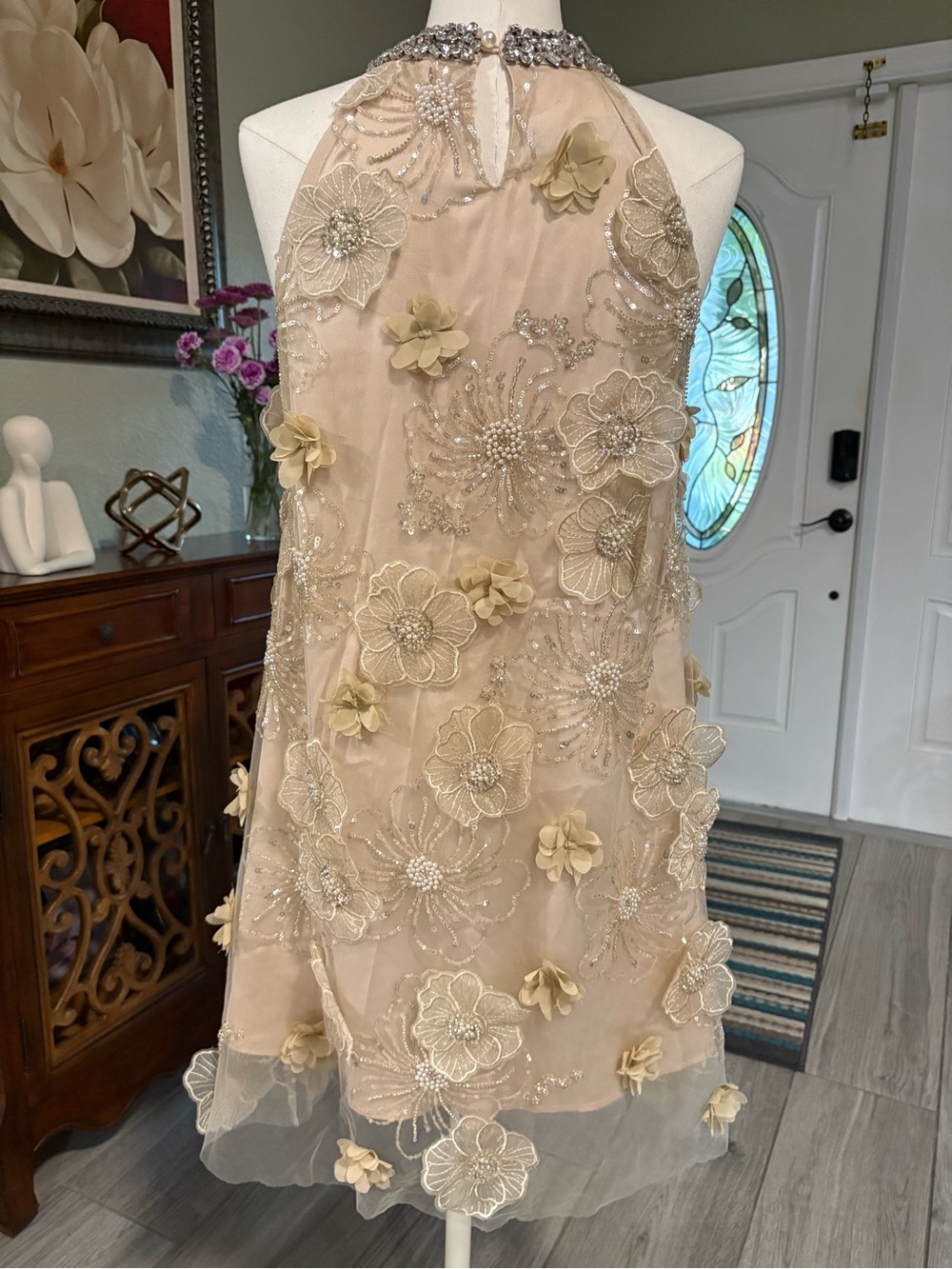Rich Radi QS Embellished Halter Mini in Champagne - Picture 5 of 15